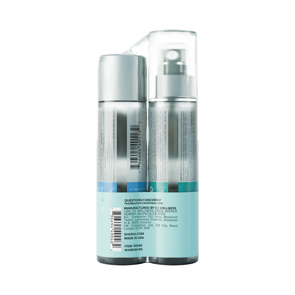 JO Bundle Anal Thick Lube 4 Oz and Misting Toy Cleaner 4 Oz packaging showing labels and instructions.