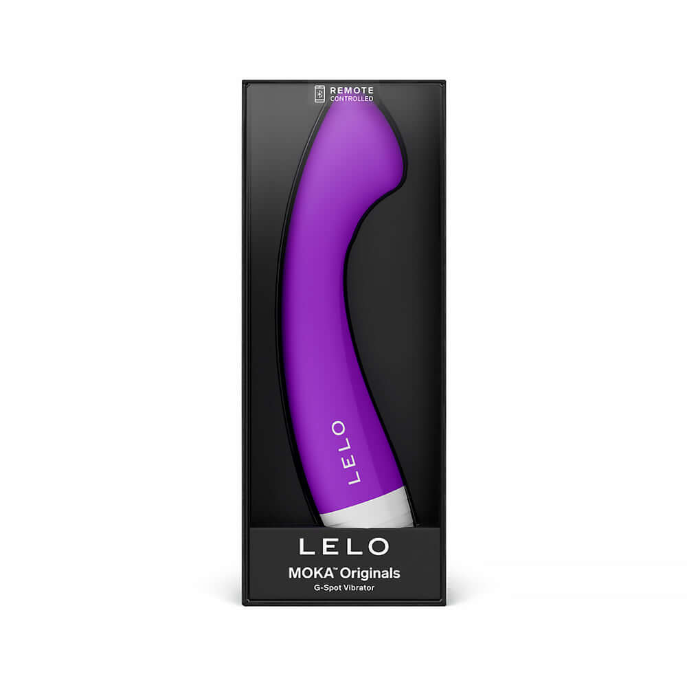 LELO MOKA Originals G-spot Vibrator in elegant packaging, showcasing its sleek design and remote control feature.