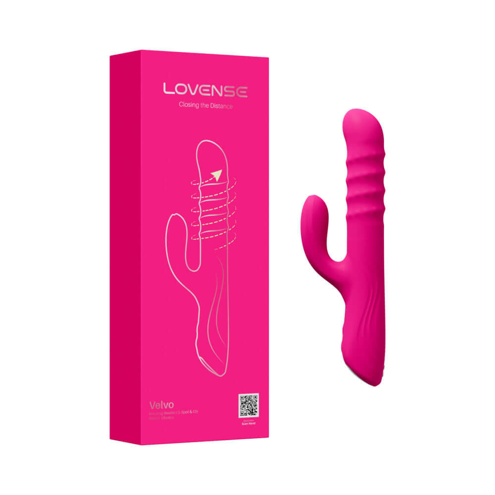 Lovense Velvo Rotating Beaded G-spot & Clit Rabbit Vibrator packaging and product image.