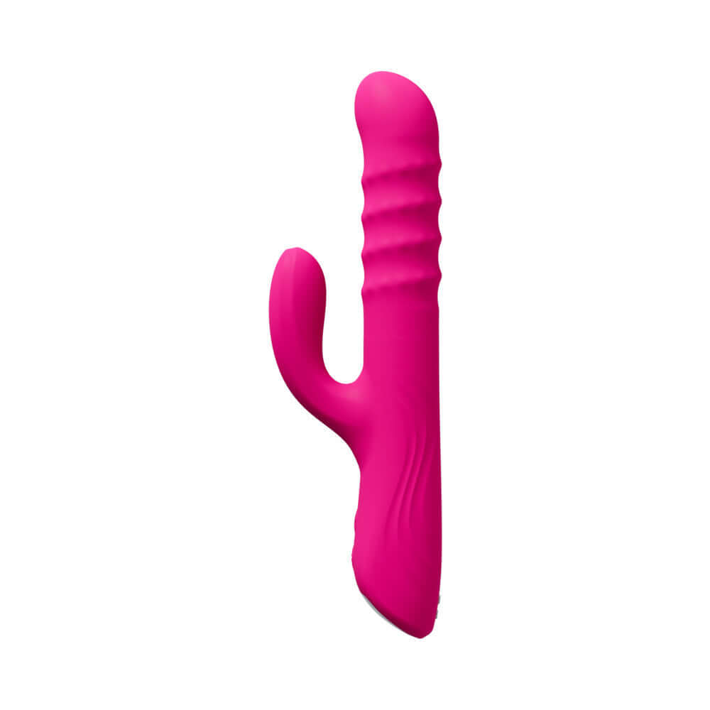 Lovense Velvo Rotating Beaded G-spot & Clit Rabbit Vibrator in vibrant pink color, designed for dual stimulation.