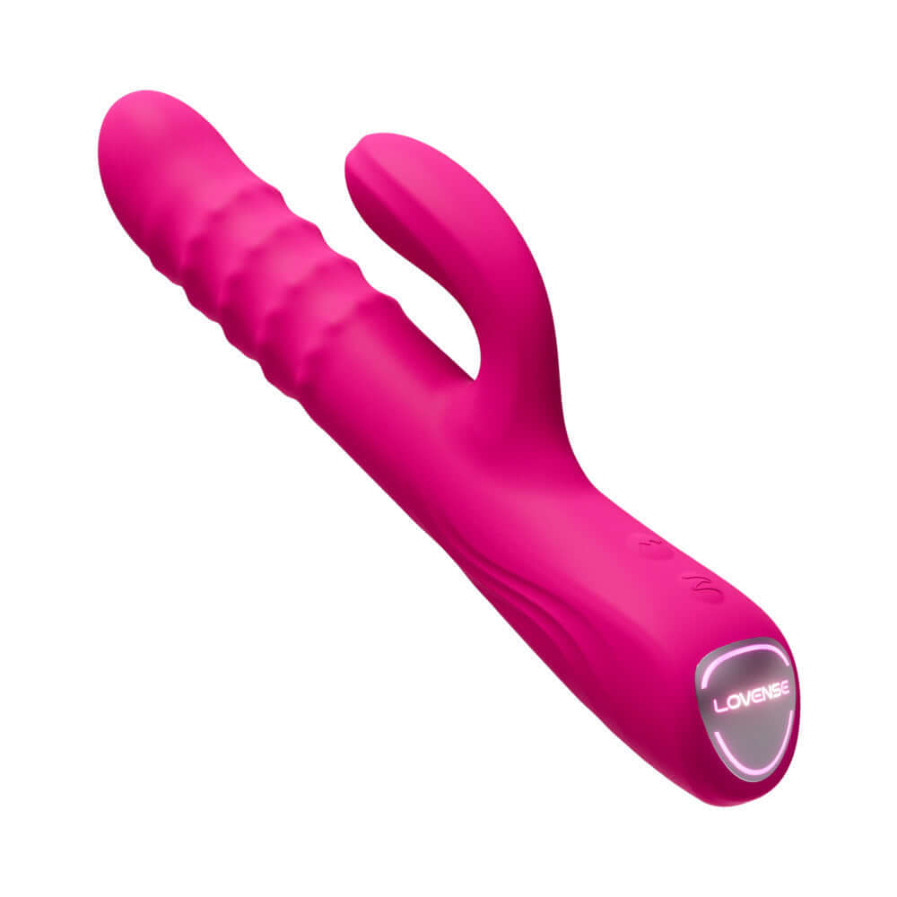 Lovense Velvo Rotating Beaded G-spot & Clit Rabbit Vibrator in vibrant pink color, showcasing advanced design.