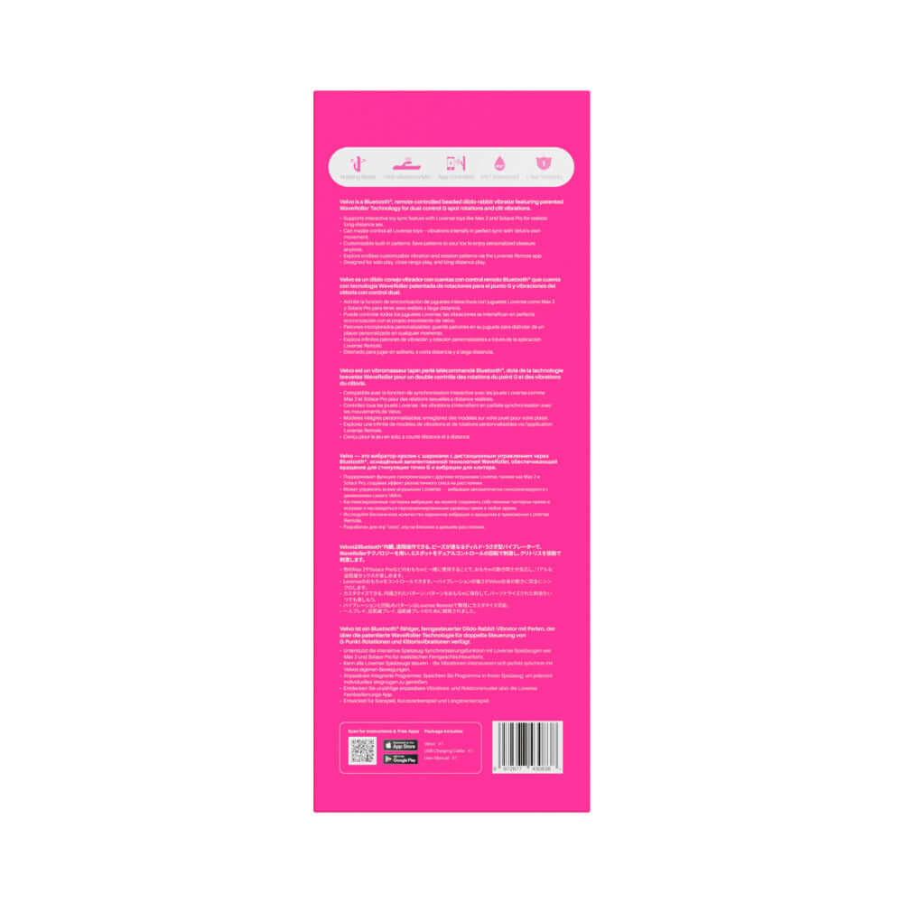 Back packaging of the Lovense Velvo Rotating Beaded G-spot & Clit Rabbit Vibrator with detailed instructions.