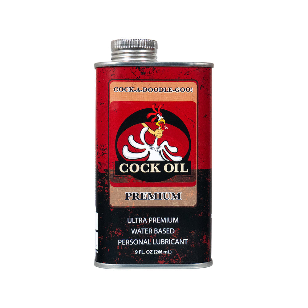 Cock Oil Water-based Lubricant Metal Can 9 Oz with playful packaging and clean formula.