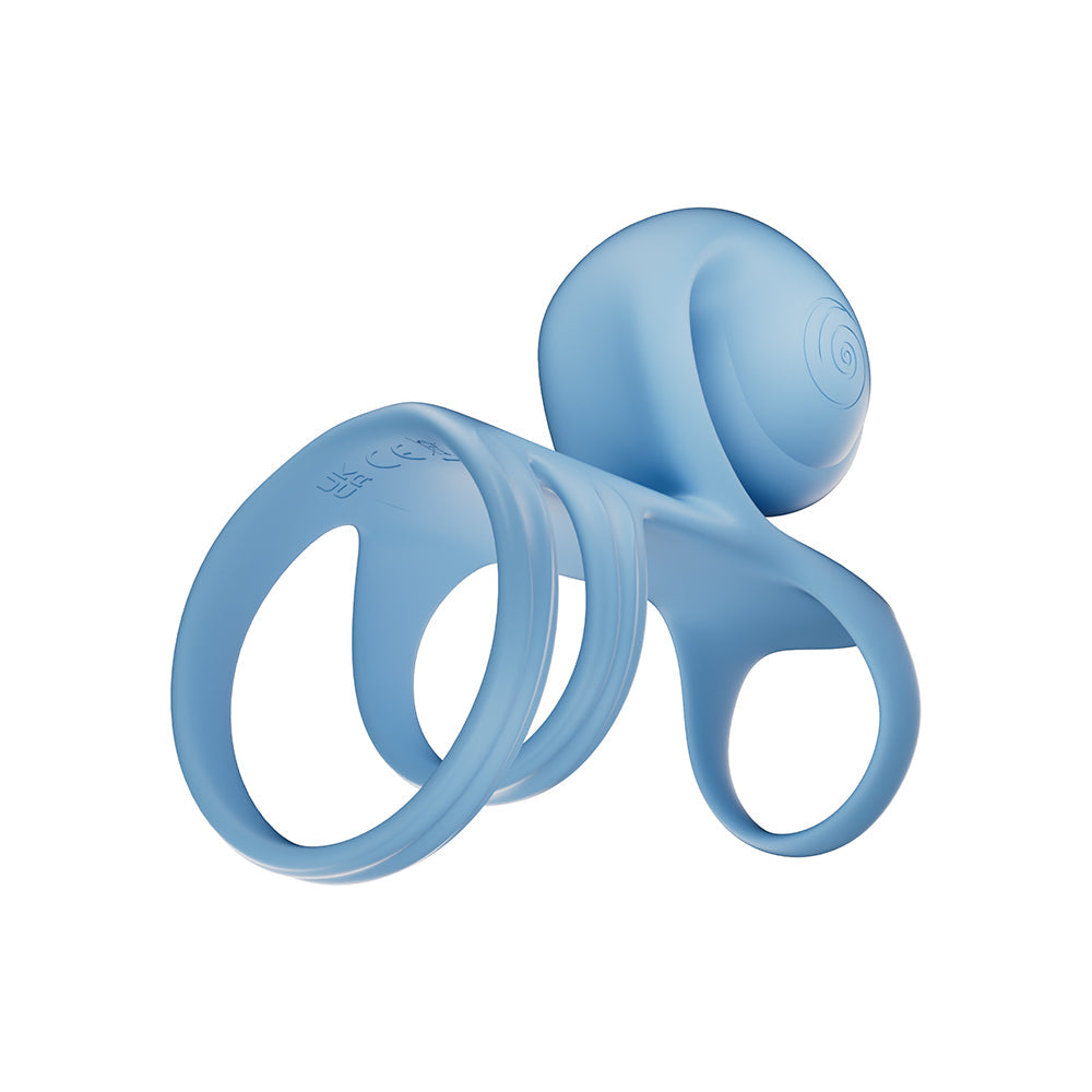 Svibe Snail Jovi Arc Couples Ring Vibrator Blue Haze displayed at an angle, featuring its unique contoured design.