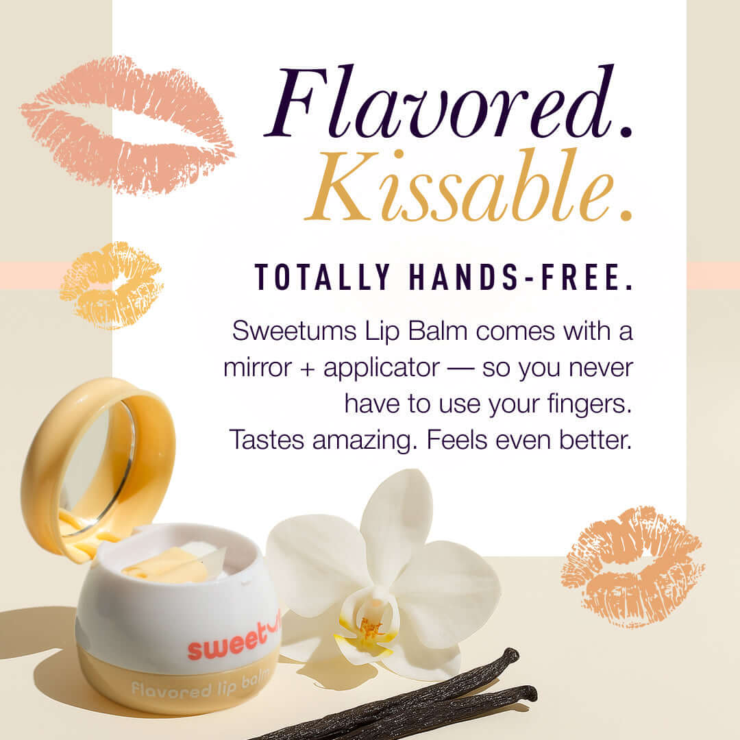 Sweetums Flavored Lip Balm Sweet Rose with mirror and applicator for hands-free application.