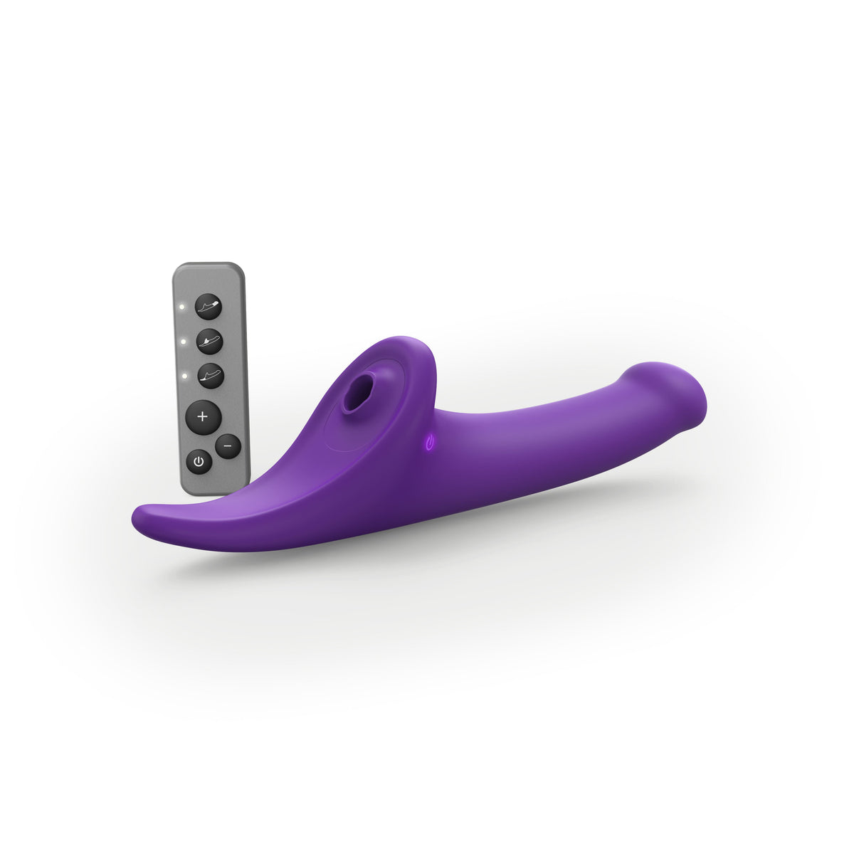 Strap-on-me Multi Orgasm Dildo Medium Purple with remote for control and stimulation.