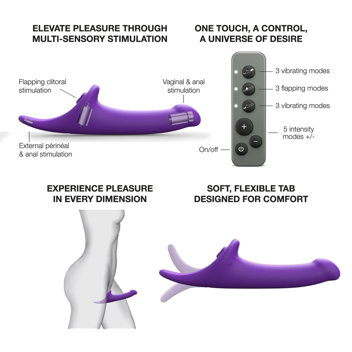 Strap-on-me Multi Orgasm Dildo Medium Purple with multi-sensory stimulation features and remote control for customizable pleasure.