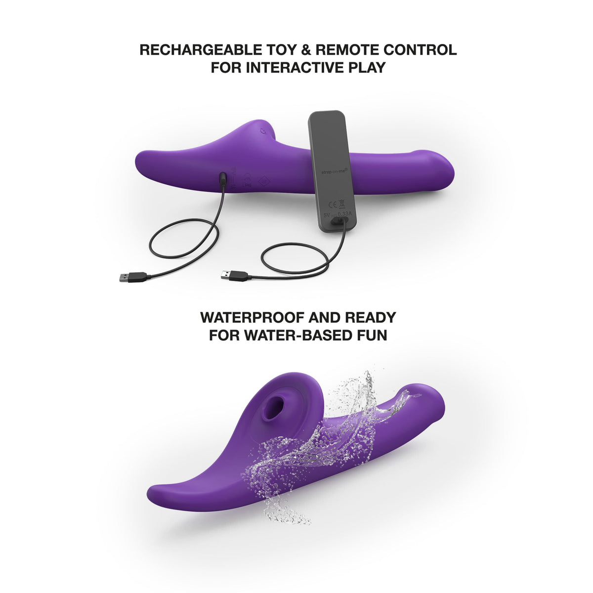 Strap-on-me Multi Orgasm Dildo Medium Purple with rechargeable remote and waterproof design for fun.