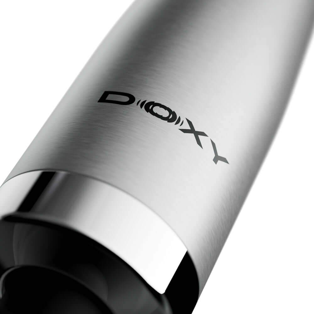 Close-up of the Doxy Die Cast Max Plug-in Wand Massager Silver showcasing its sleek metallic design.