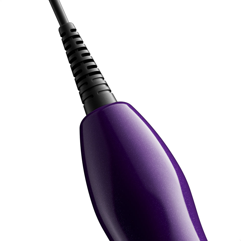 Doxy Die Cast Max Plug-in Wand Massager Purple close-up of the handle and power cord detail.