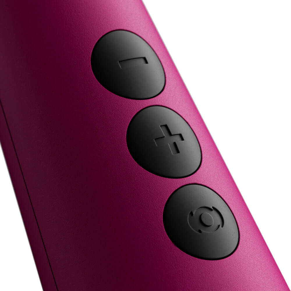 Doxy Original Massager Wand Massager Pink control buttons close-up with volume and power settings.