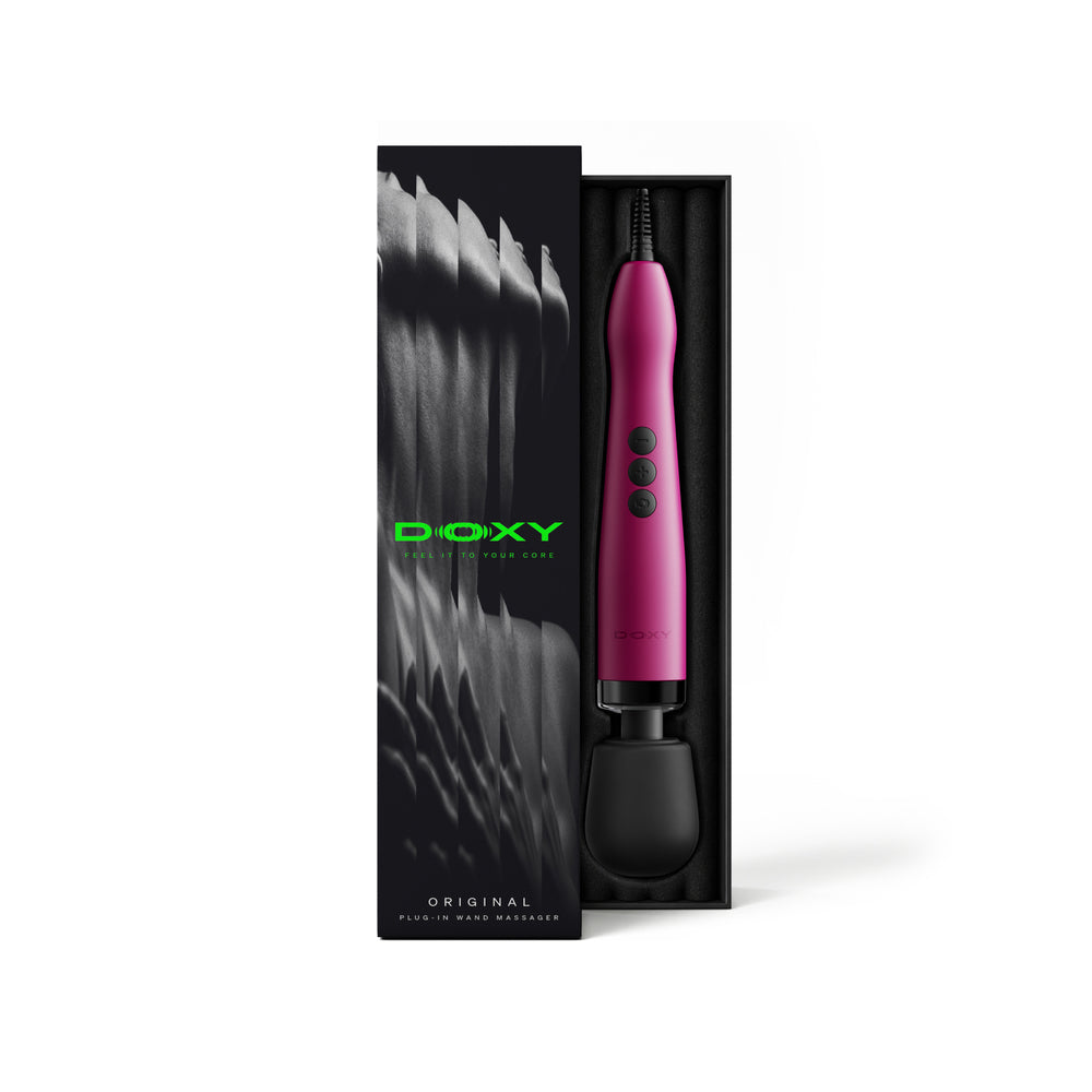 Doxy Original Massager Wand Massager Pink in its packaging, showcasing the iconic design and color.