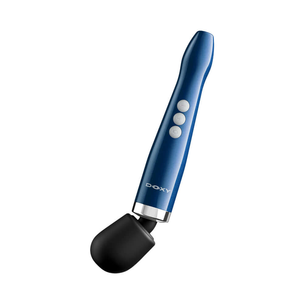 Doxy Die Cast Compact Cordless Wand Blue features a sleek design with buttons for versatile control.