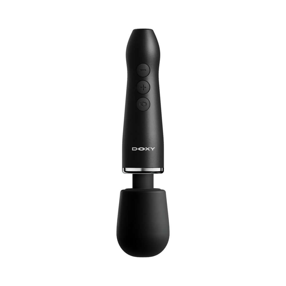 Doxy Go Travel-sized Wand Massager Black, compact wand massager designed for travel and convenience.