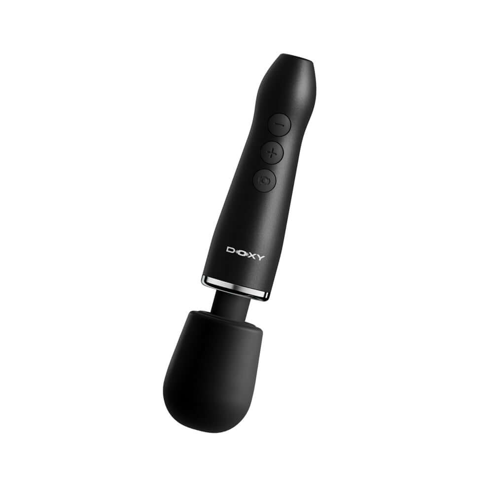 Doxy Go Travel-sized Wand Massager Black designed for portability and powerful performance in a compact size.