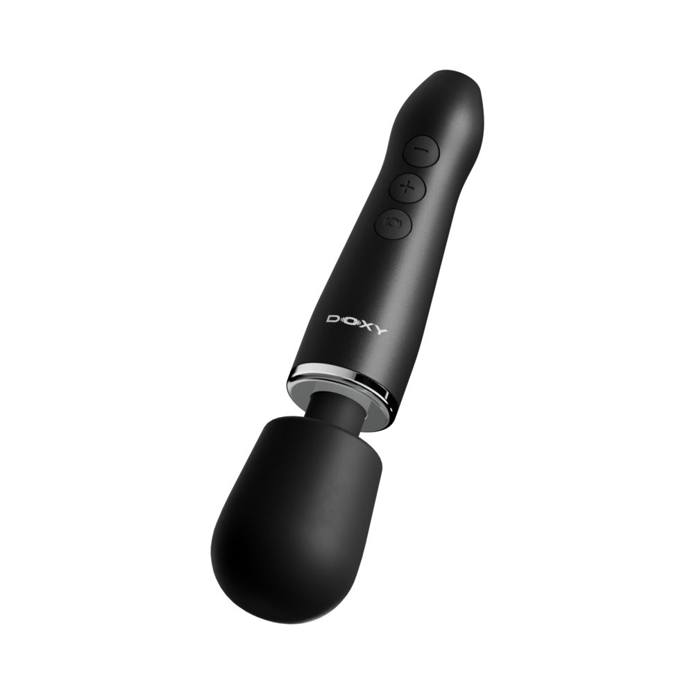 Doxy Go Travel-sized Wand Massager Black offering powerful performance in a compact design for travel and convenience.