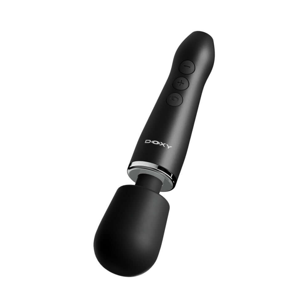 Doxy Go Travel-sized Wand Massager Black offering powerful performance in a compact design for travel and convenience.