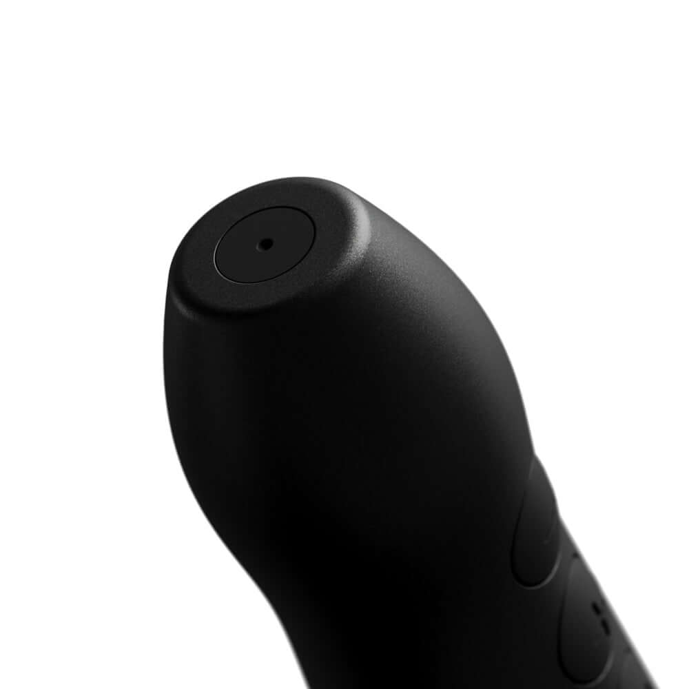 Doxy Go Travel-sized Wand Massager Black close-up detail of the top, showcasing its sleek design and functionality.