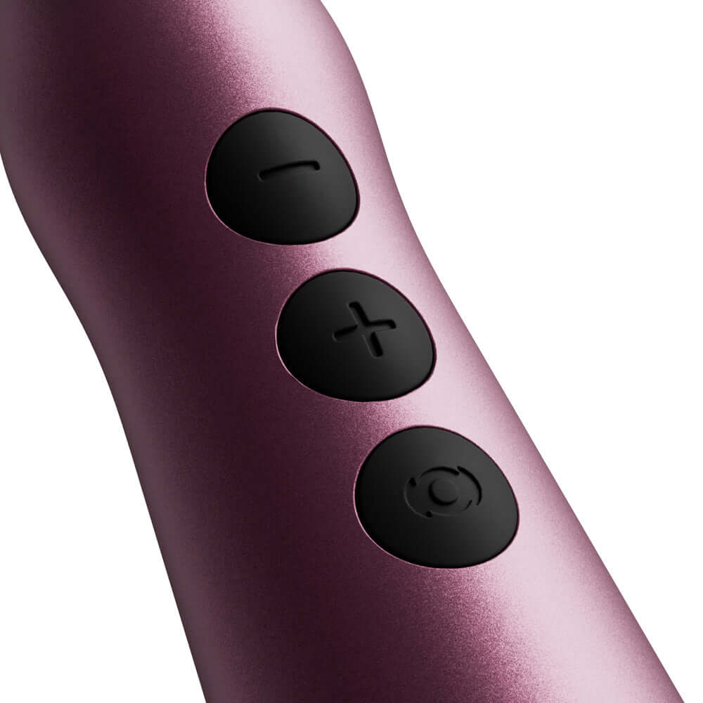 Close-up of buttons on the Doxy Go Travel-sized Wand Massager Pink, featuring sleek design and ergonomic controls.