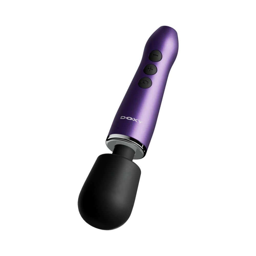 Doxy Go Travel-sized Wand Massager Purple showcasing its compact and stylish design ideal for travel and everyday use.