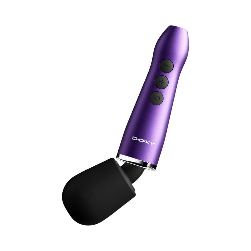 Doxy Go Travel-sized Wand Massager Purple showcasing its sleek design and compact size for travel convenience.