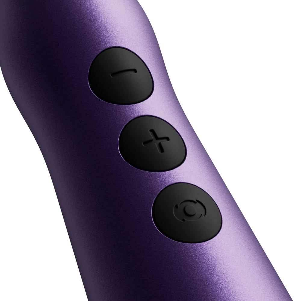 Close-up of buttons on the Doxy Go Travel-sized Wand Massager Purple, showcasing control options for ease of use.