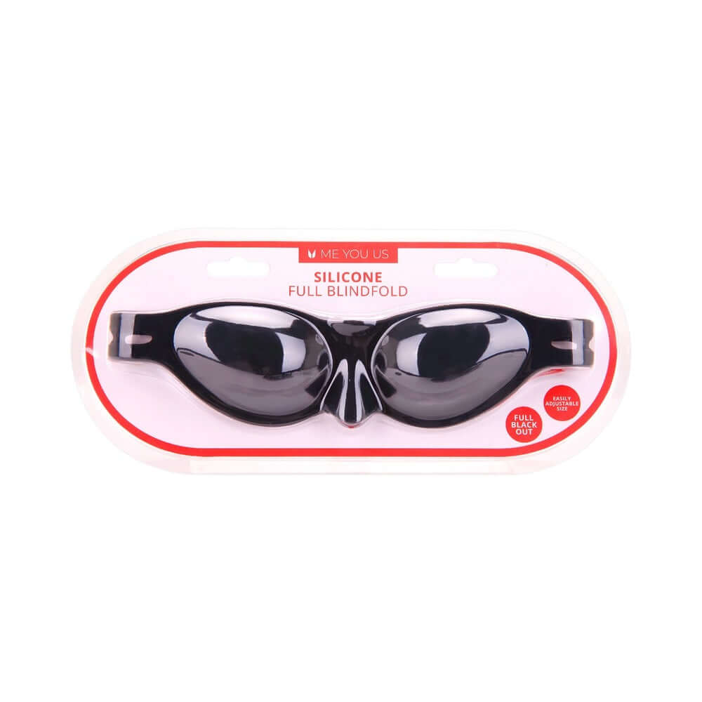 Me You Us Silicone Full Blindfold packaged and ready for use, designed for complete light blocking.