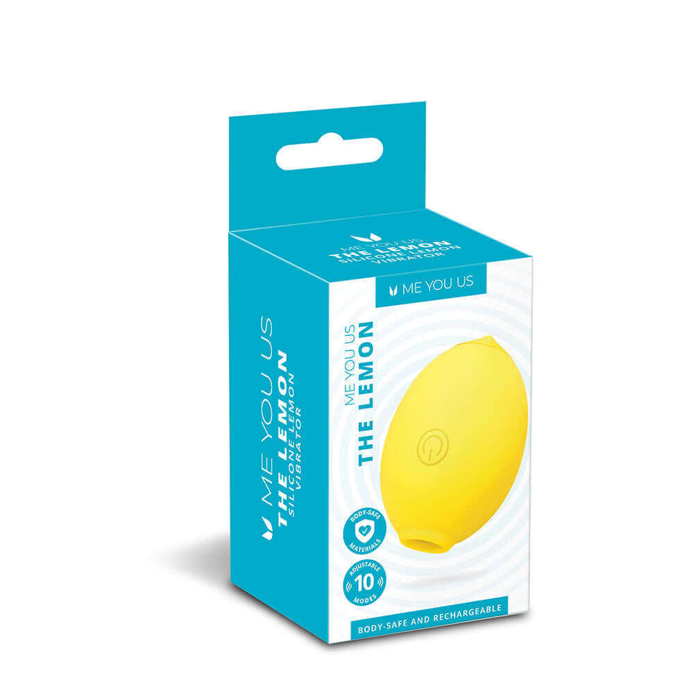 Me You Us The Lemon Clitoral Stimulator packaging featuring a playful lemon-shaped design.