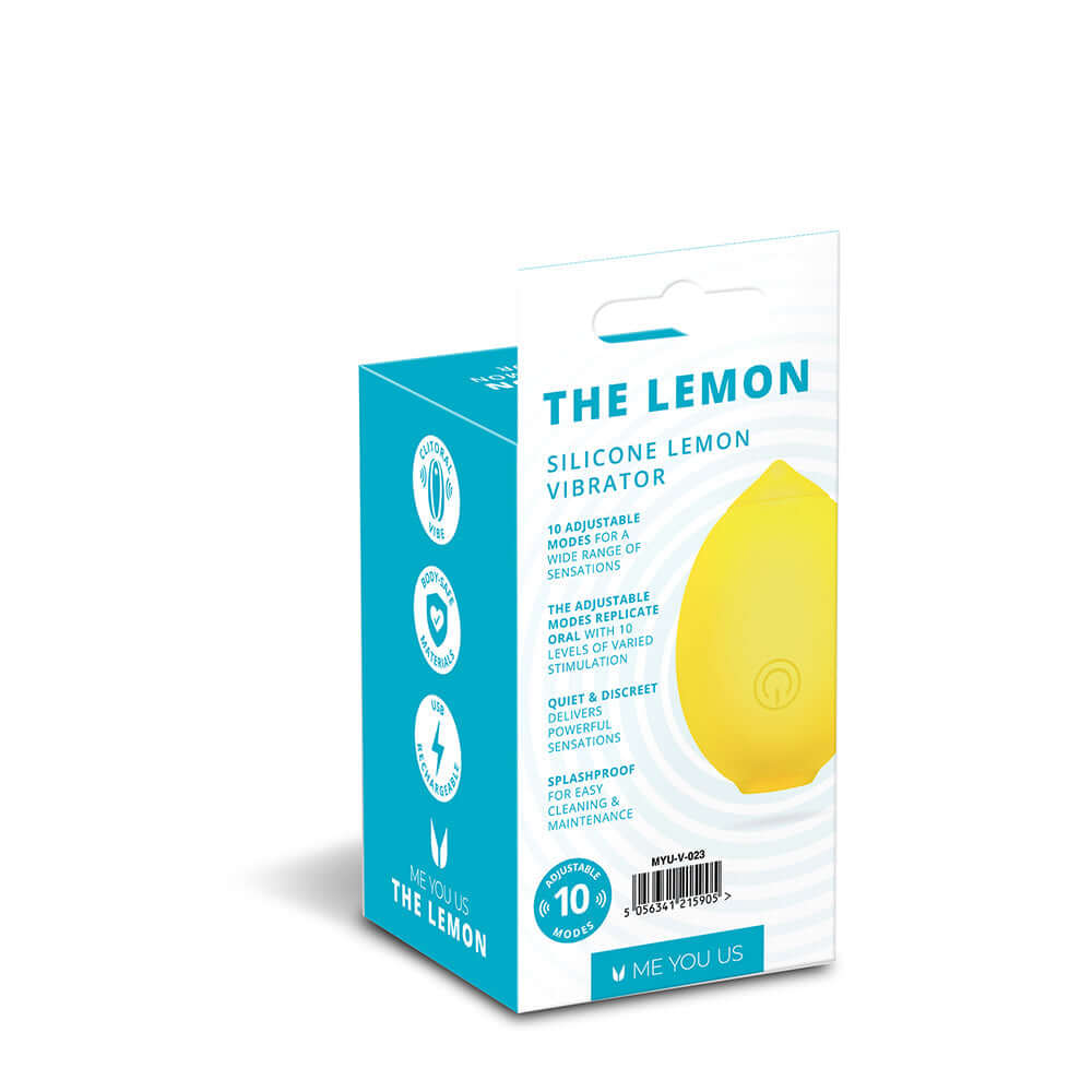 Me You Us The Lemon Clitoral Stimulator packaging showcasing a playful silicone design and adjustable modes.