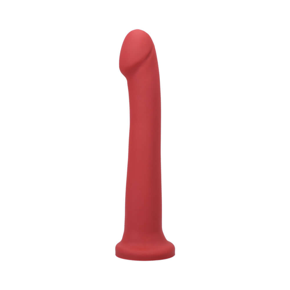 Tantus Hook 9.25 Inches Dildo Ruby in smooth silicone, featuring a curved design and rounded head.