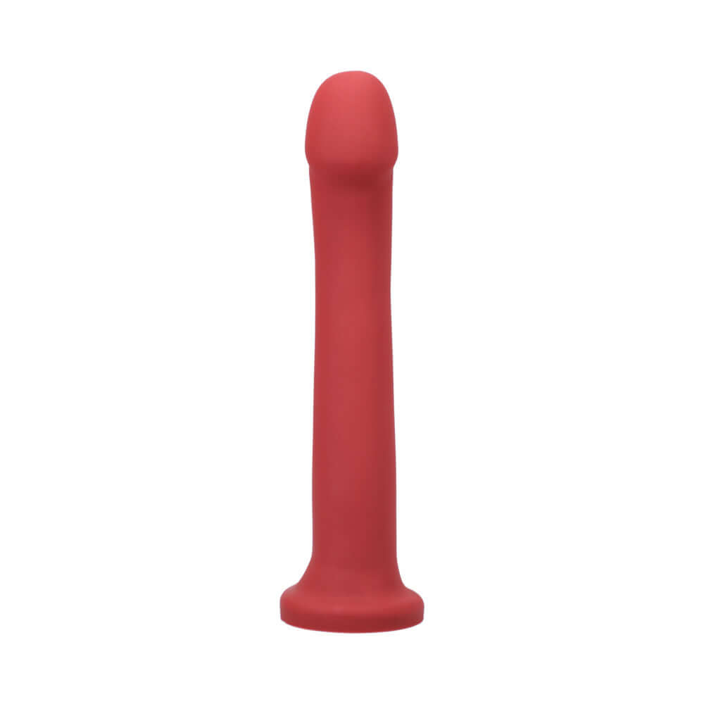 Tantus Hook 9.25 Inches Dildo Ruby features a smooth curved design in ruby red silicone for pleasurable use.