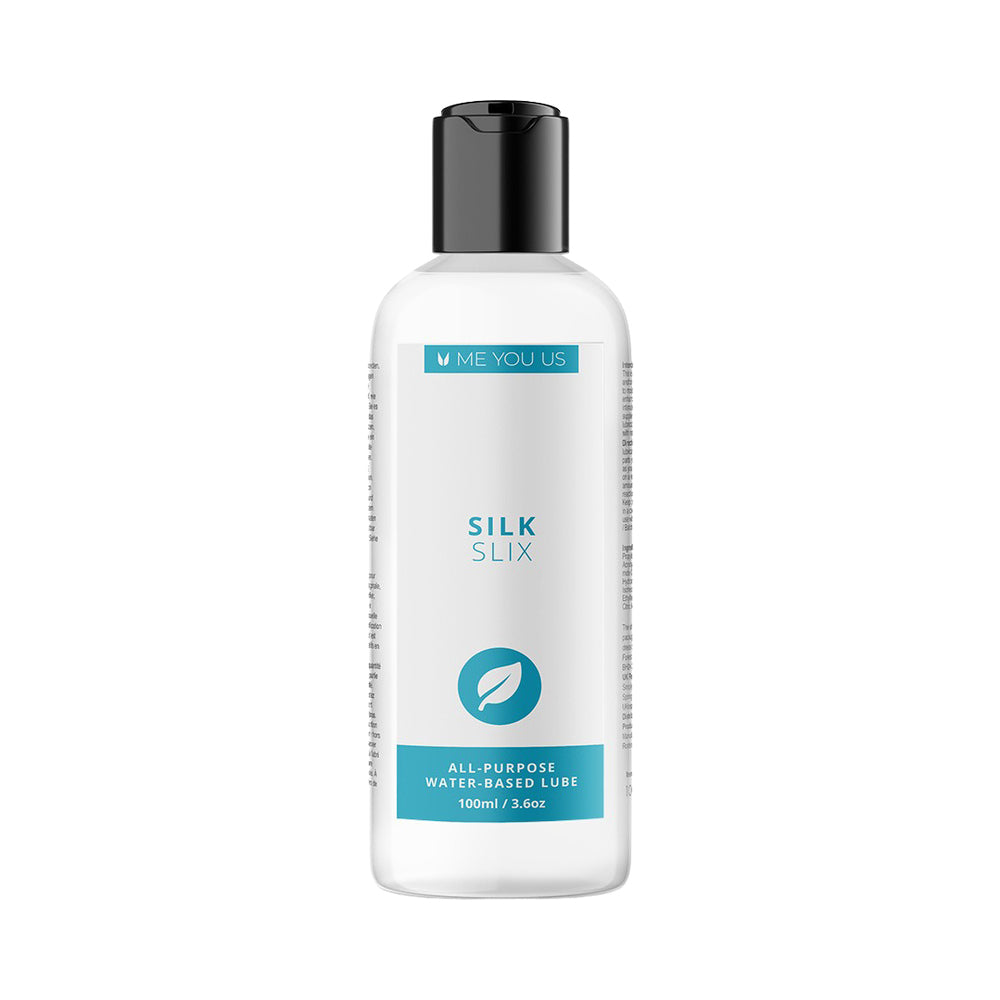 Me You Us Silk Slix Water-based Lubricant Clear 3.3 Oz bottle for intimate use and comfort.