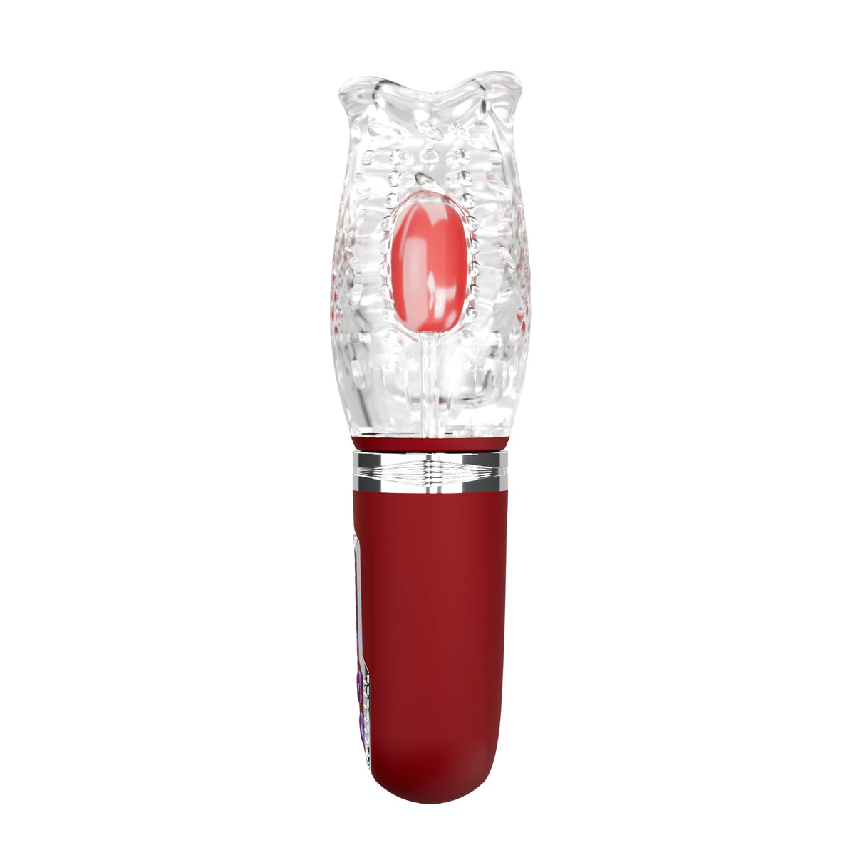 Adam & Eve Pleasure Pro 3000 Rotating & Thrusting Vibro Stroker with clear sleeve and red base for enhanced pleasure.