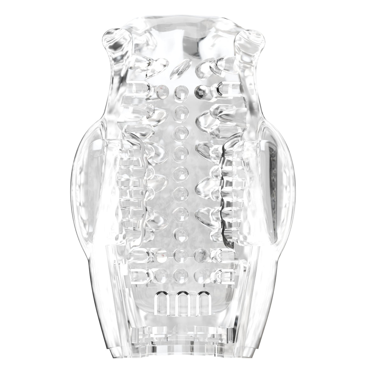 Adam & Eve Pleasure Pro 3000 Rotating & Thrusting Vibro Stroker with a textured clear sleeve.