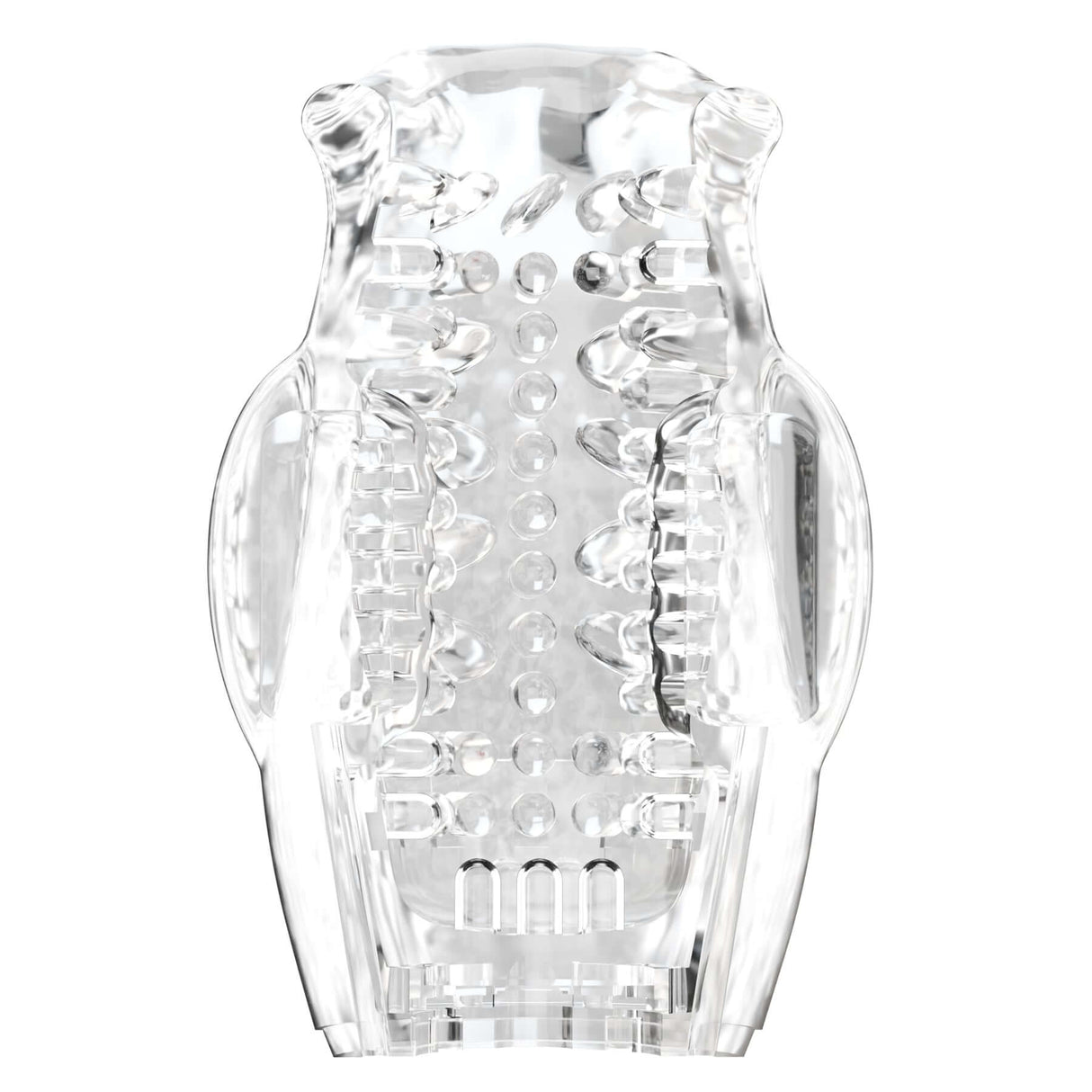 Adam & Eve Pleasure Pro 3000 Rotating & Thrusting Vibro Stroker with a textured clear sleeve.