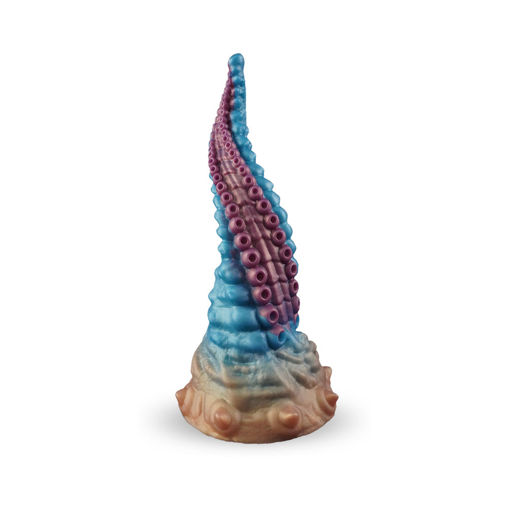 Camtoyz Fantasy Dildo Vortex in blue, pink, and gold color scheme, showcasing unique fantasy design and aesthetic.