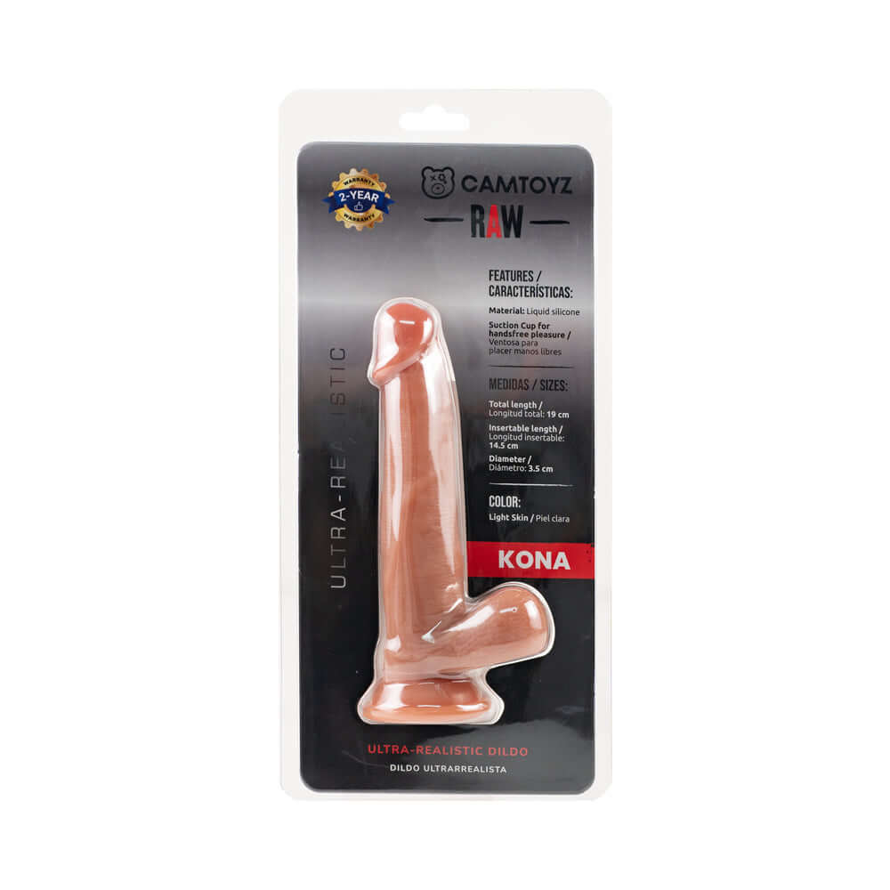 Camtoyz Ultra Realistic Dildo Kona in packaging, showcasing its lifelike design and premium silicone material.