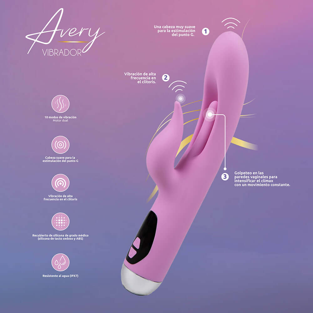 Camtoyz Rabbit Vibrator Usb-c Charging Avery in sophisticated pink, designed for dual stimulation with USB-C charging.