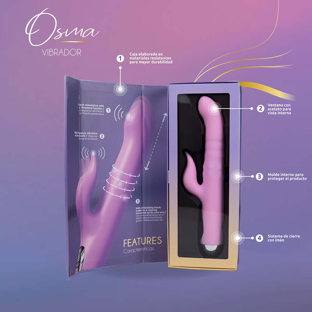 Camtoyz Rabbit Vibrator Usb-c Charging Osma displayed in elegant packaging highlighting its features.