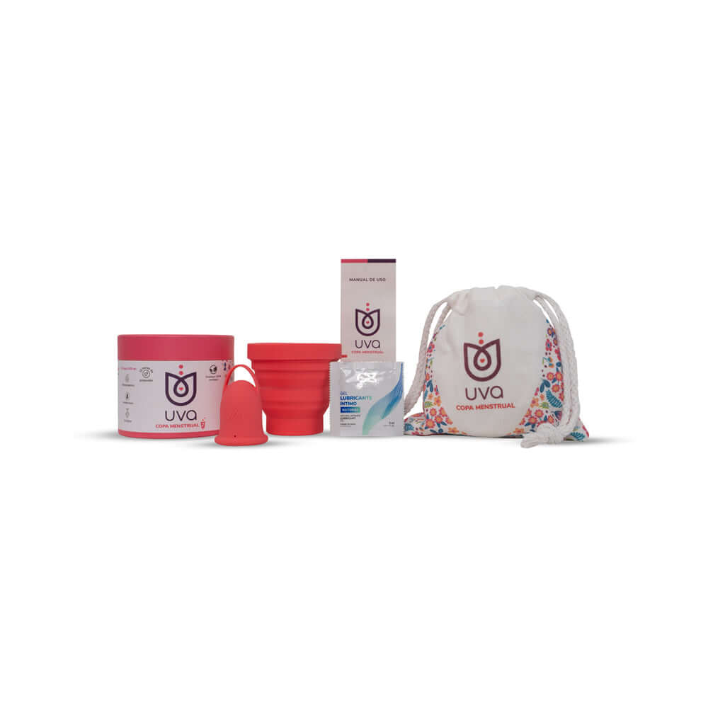 Uva Cup A Menstrual Cup Set including menstrual cup, sterilizer, wipes, and storage bag for eco-friendly menstruation.