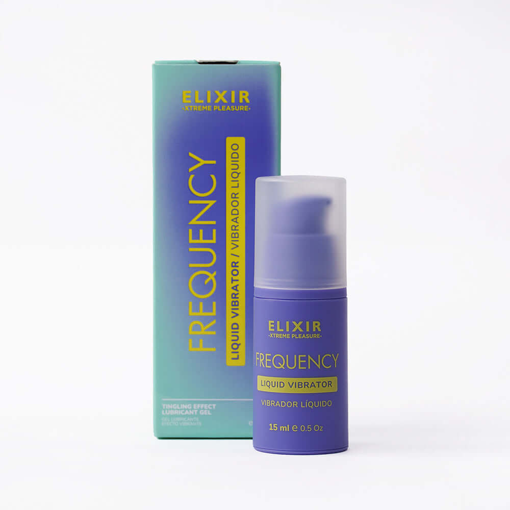 Elixir Frequency Liquid Vibrator 0.5 Oz in packaging showcasing the innovative intimate arousal gel for enhanced sensitivity.