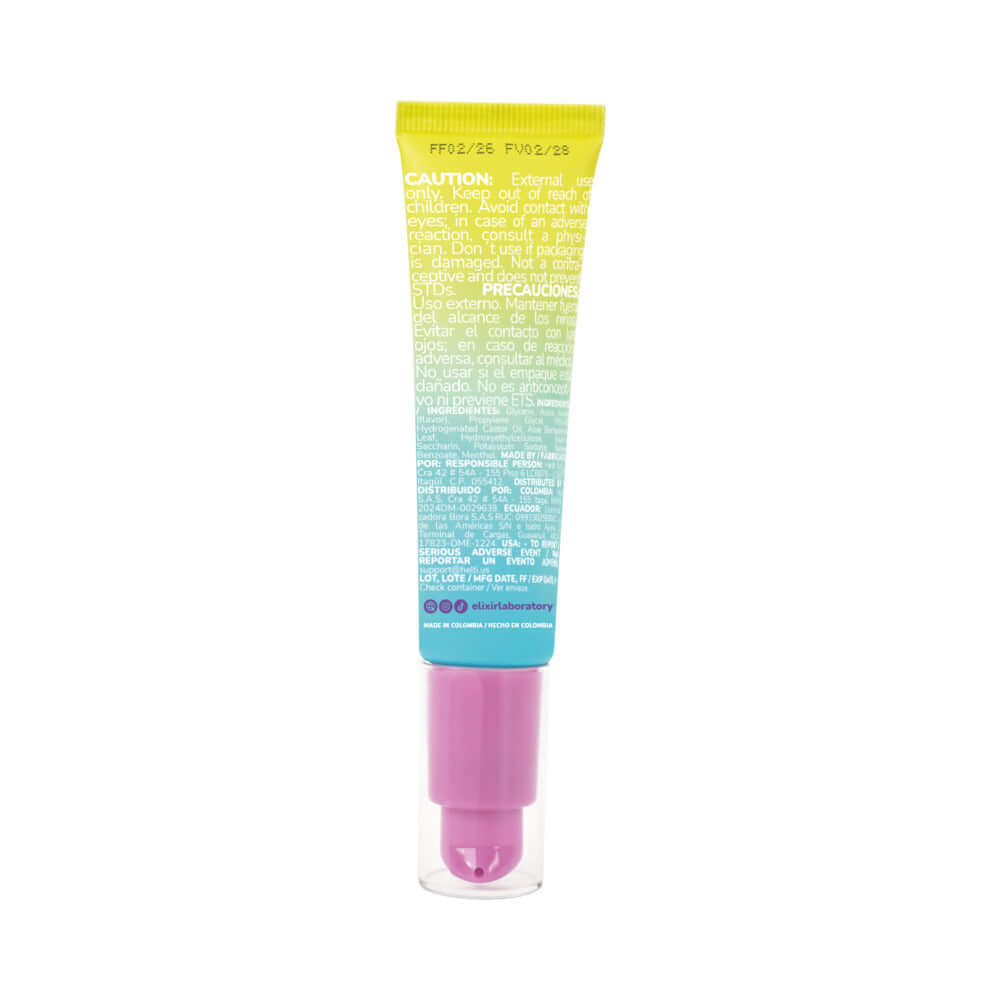 Elixir 5 Sensations Intimate Gel 1 Oz in a tube with colorful packaging and instructions.