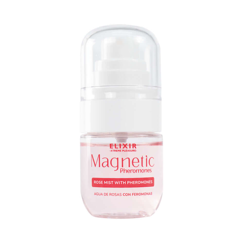 Elixir Magnetic Rose Mist With Pheromones 1 Oz bottle with a spray nozzle.