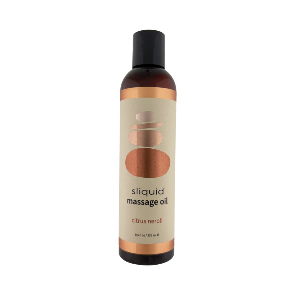 Sliquid Massage Oil Citrus Neroli 8.5 Oz in a sleek bottle with a modern label design, perfect for nourishing skin.