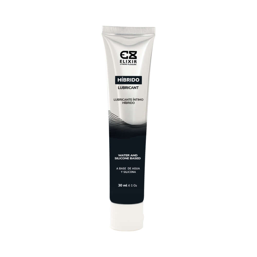 Elixir Personal Hybrid Lubricant 30 ml tube showcasing its water and silicone based formula for enhanced lubrication.