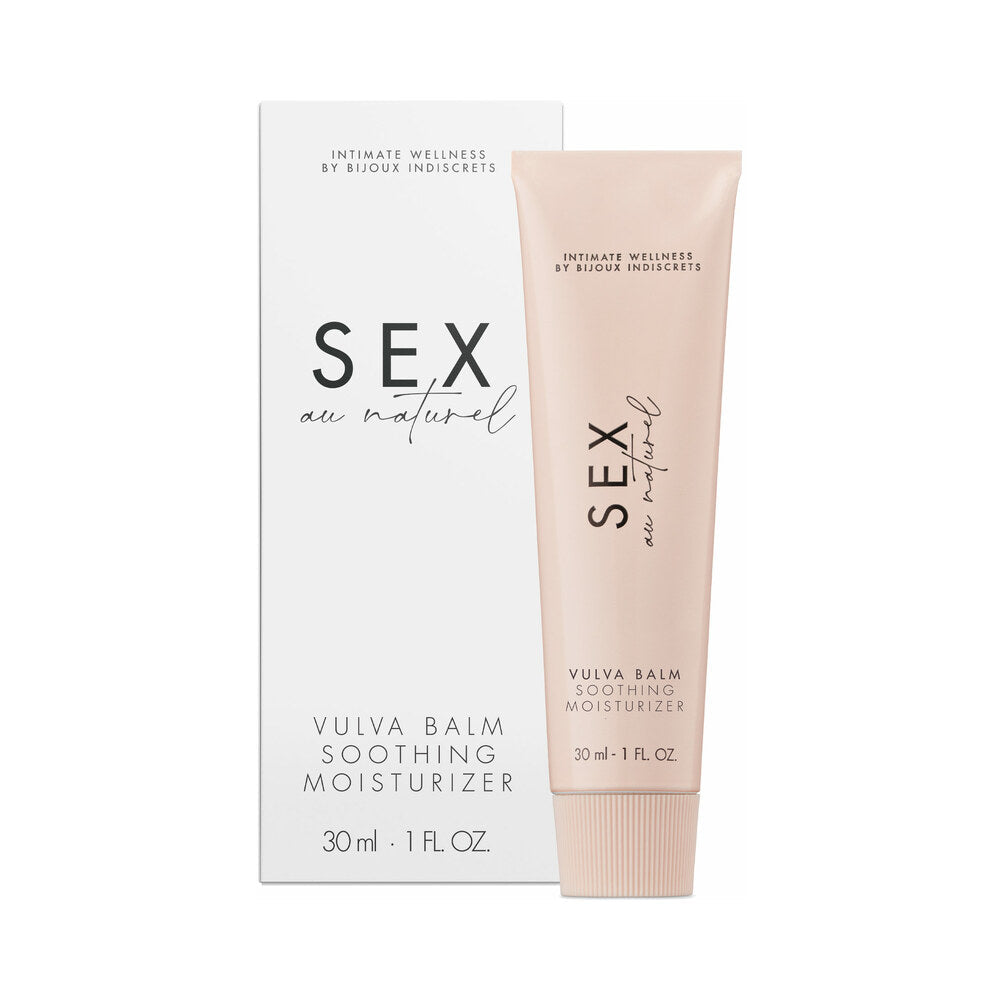 Sex Au Naturel Vulva Balm Soothing Moisturizer tube and box, nourishing treatment for vulva care from Bijoux Indiscrets.
