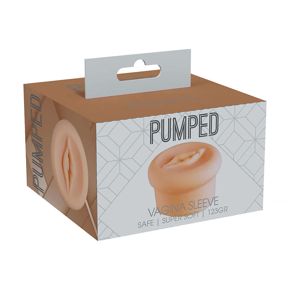 Pumped Vagina Pump Sleeve 123 Gr Beige product packaging, showcasing the safe and super soft design.
