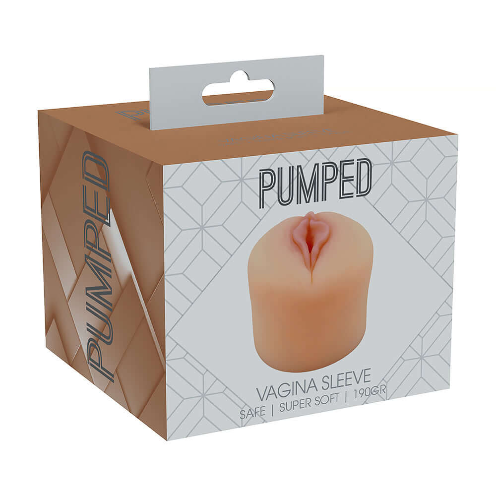 Pumped Vagina Pump Sleeve 190 Gr Beige packaging, featuring a soft vagina sleeve design for enhanced comfort and performance.
