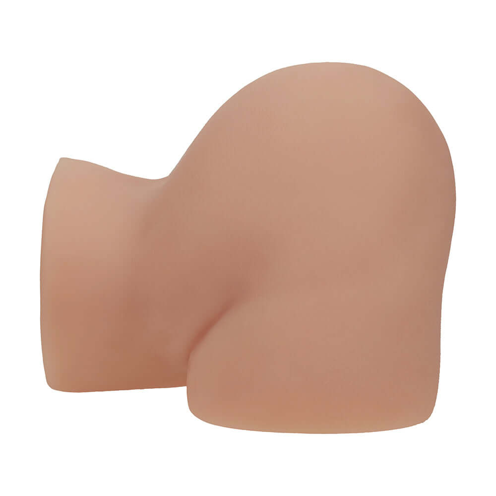 Xkin Bodyforms Lux Arden Dual Entry Vibrating Masturbator Tan side view showcasing realistic design and texture.