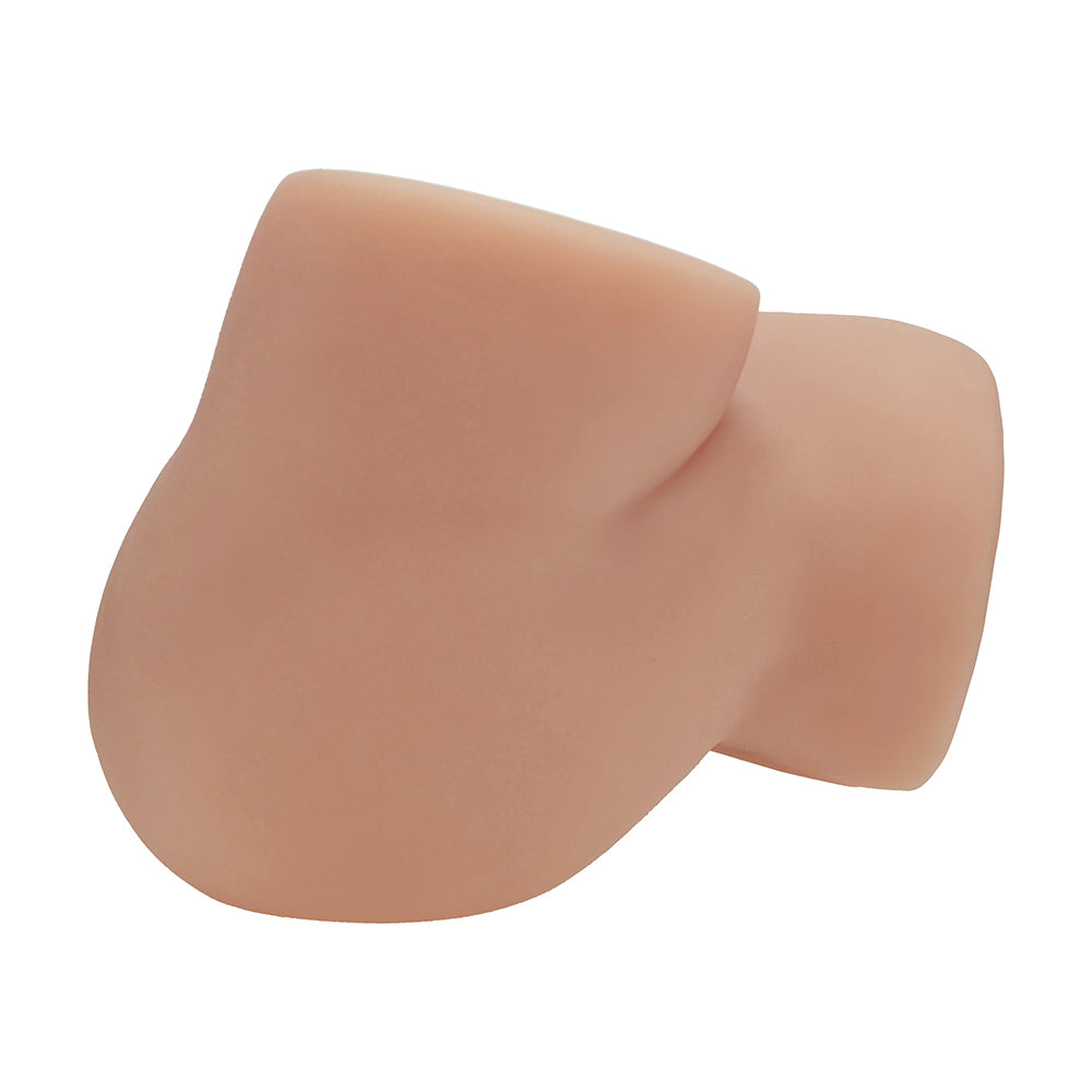 Xkin Bodyforms Lux Arden Dual Entry Vibrating Masturbator Tan realistic texture and design, dual-entry feature highlighted
